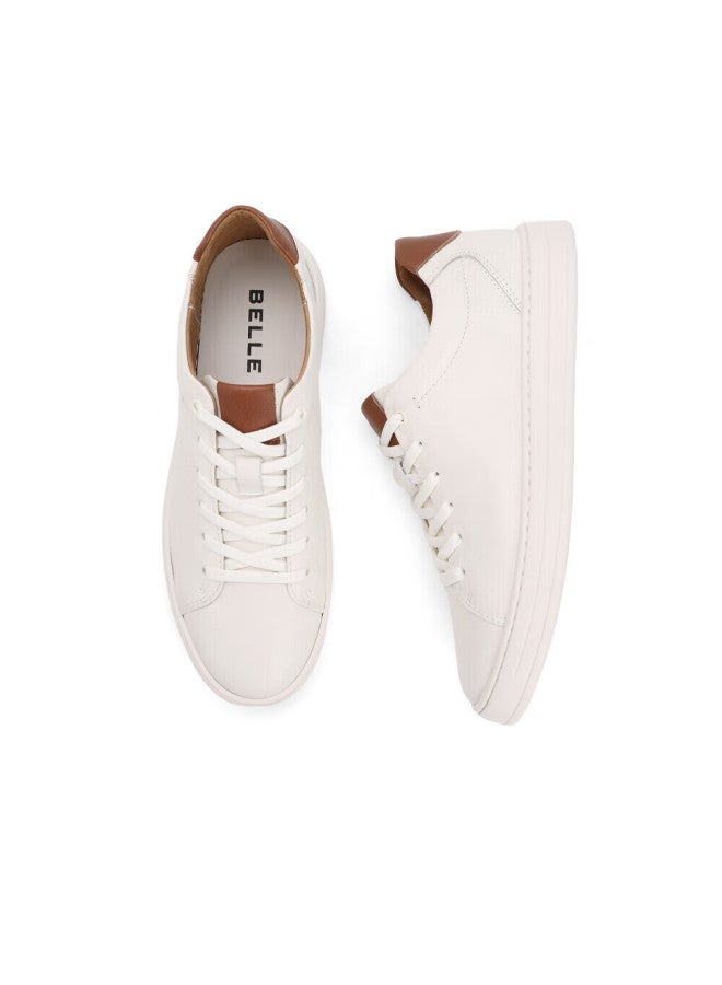 Belle Low-top Sneakers For Men, Cowhide Leather, Simple Casual Shoes, White Sneakers A0548cm1, White/apricot 2, Size 42 - Image 5