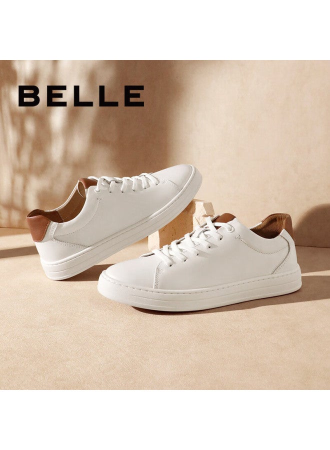 Belle Low-top Sneakers For Men, Cowhide Leather, Simple Casual Shoes, White Sneakers A0548cm1, White/apricot 2, Size 42 - Image 3