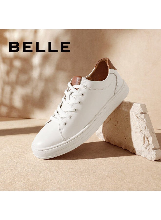 Belle Low-top Sneakers For Men, Cowhide Leather, Simple Casual Shoes, White Sneakers A0548cm1, White/apricot 2, Size 42 - Image 2