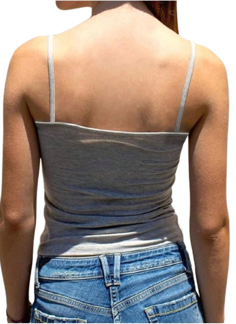 MANIKAN Undershirt For Women Plain Stretch with Thin Straps and Open Neckline  - Image 2