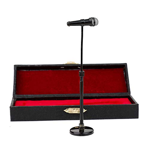 Dselvgvu Miniature Microphone with Case Mini Musical Instrument Microphone Replica Model Fit for 1:12 Action Figures Dollhouse Accessories Home Decoration Ornament (Black, (Adjustable) 3.15"-5.12") - Image 1