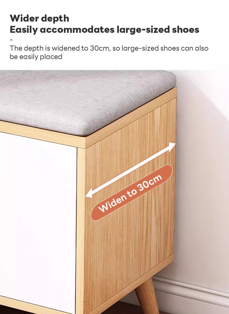 Sharpdo Home Porch Entrance Integrated Shoe Cabinet Bench, Solid Wood Shoe Bench, Soft Cushion 80*30*50CM  - Image 4