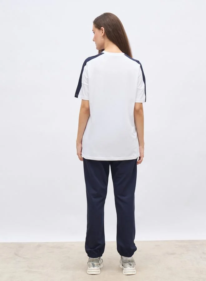 Styli Styli White Oversized Slogan T-Shirt and Cuffed Joggers Set