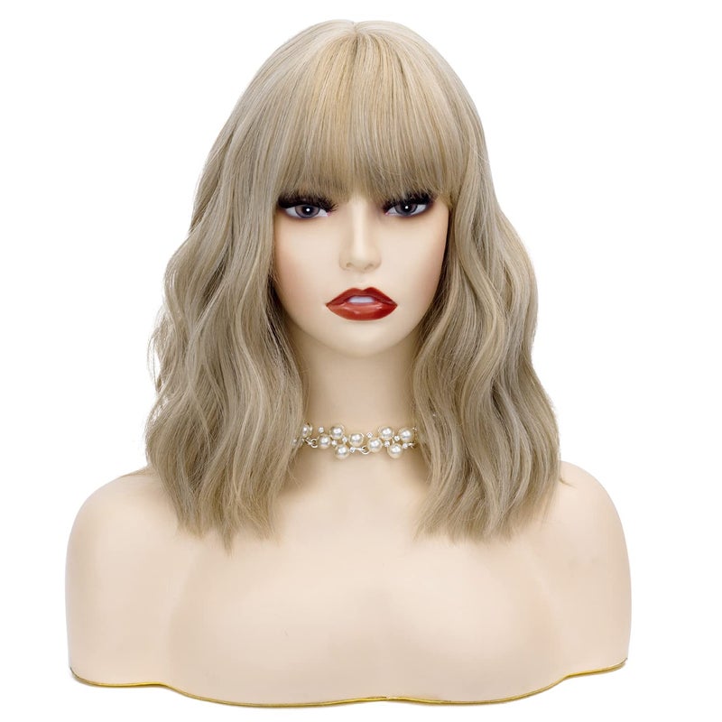 TSNOMORE Mix Blonde Wig with Bangs Shoulderlength Wig for Women Halloween Costume Praty Cosplay Wig Color5
