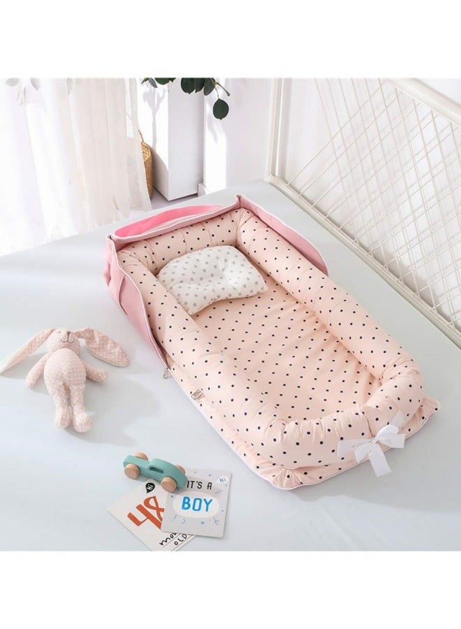 DOOKOO Baby Bed with Pillow Newborn Baby Nest Foldable Portable Baby Bed Washable 0 to 24 Months Pink - Image 1