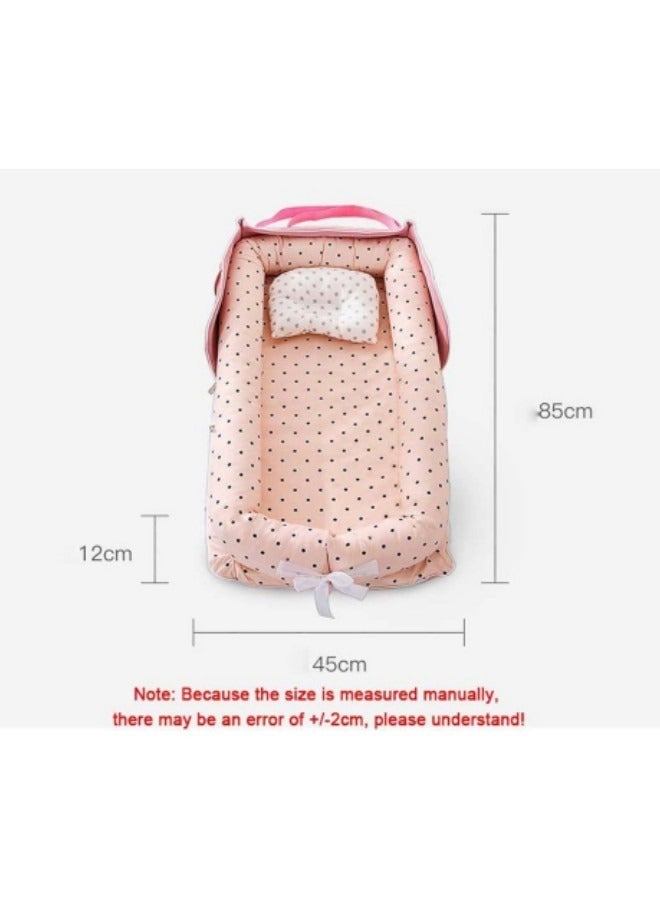 DOOKOO Baby Bed with Pillow Newborn Baby Nest Foldable Portable Baby Bed Washable 0 to 24 Months Pink - Image 3