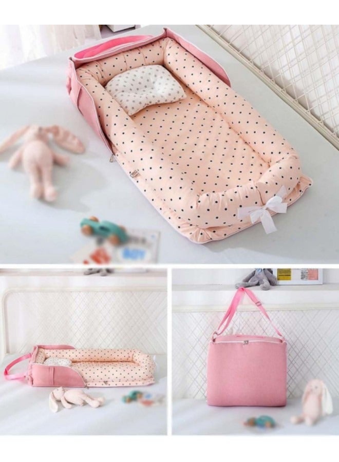 DOOKOO Baby Bed with Pillow Newborn Baby Nest Foldable Portable Baby Bed Washable 0 to 24 Months Pink - Image 2