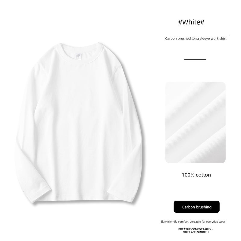 New400g heavyweight pure cotton round-neck three-book needle long-sleeved T-shirt loose men's and women's undershirt - Image 3