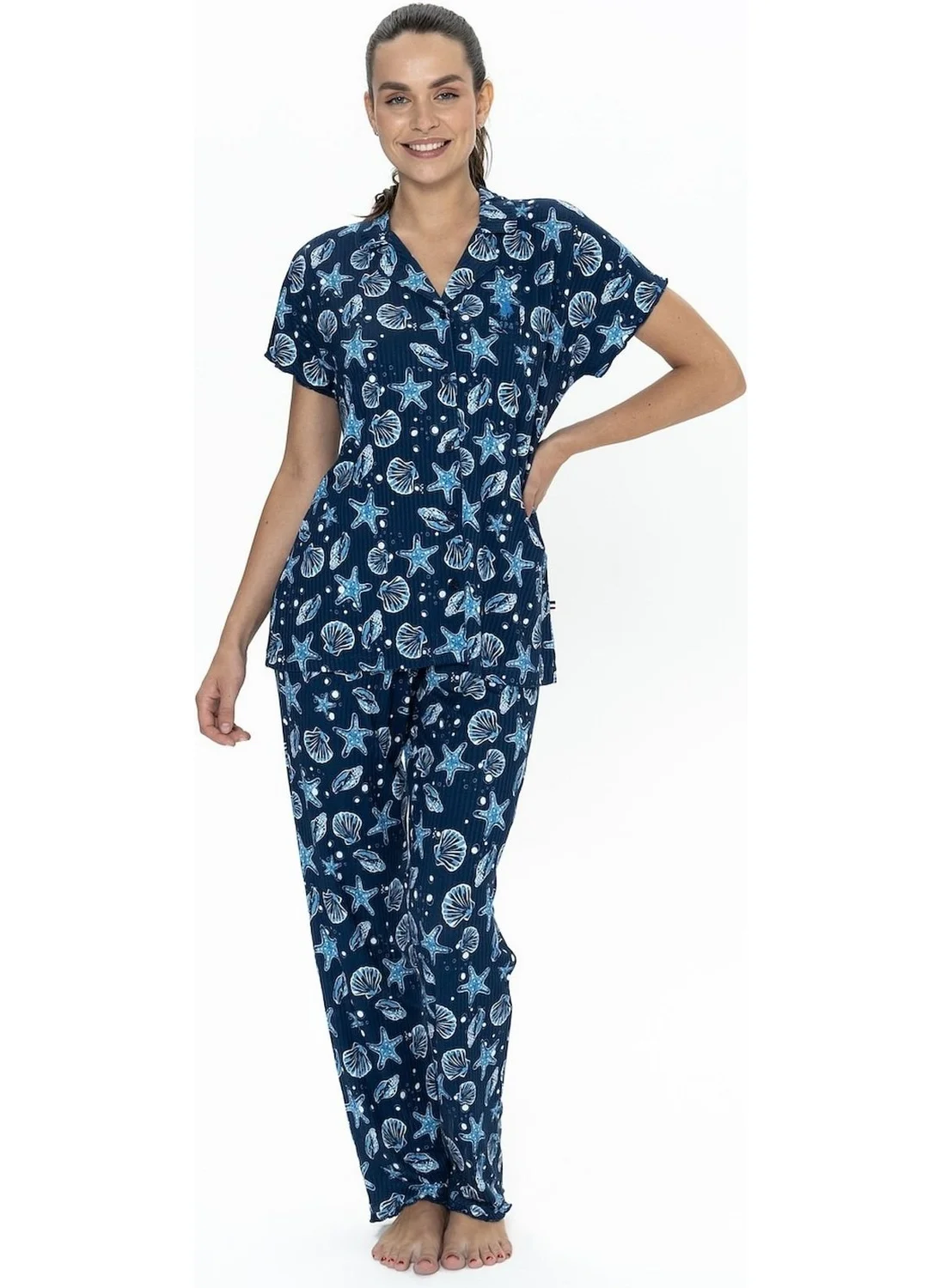 U.S. Polo Assn. 20084 Women's Short Sleeve Shirt Pajama Set-Navy Blue