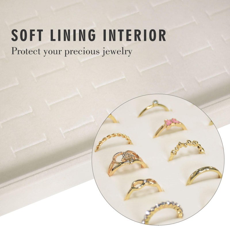 Siveit Velvet Ring Display Tray Organizer Box with Transparent Lid, 100 Slot Ring Holder Showcase For Store Display Jewelry Show Home, Ring Organizer For Rings Earrings (Beige) - Image 2