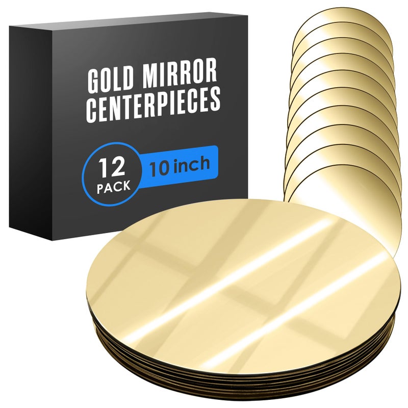 Houseables Gold Mirror Centerpieces For Tables, Round Mirrors For Centerpieces, Mirrored Trays, Round Table Plate Tray, Circle, Glass Charger, Wedding, Center Piece, Small, Base, Candle, 10 Inch, 12PK - Image 1