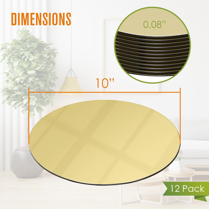 Houseables Gold Mirror Centerpieces For Tables, Round Mirrors For Centerpieces, Mirrored Trays, Round Table Plate Tray, Circle, Glass Charger, Wedding, Center Piece, Small, Base, Candle, 10 Inch, 12PK - Image 2