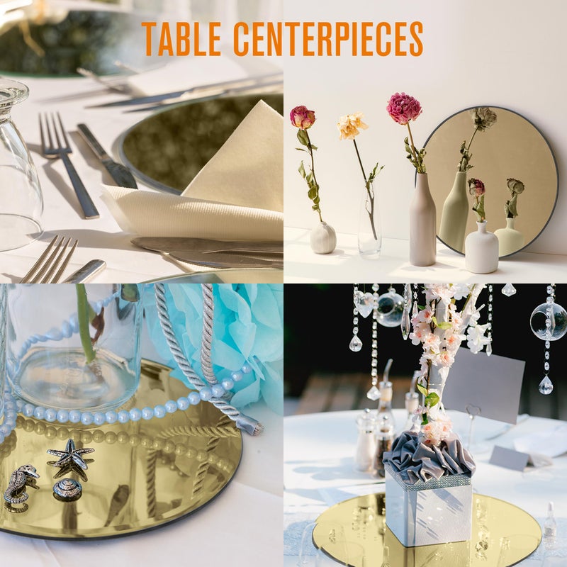 Houseables Gold Mirror Centerpieces For Tables, Round Mirrors For Centerpieces, Mirrored Trays, Round Table Plate Tray, Circle, Glass Charger, Wedding, Center Piece, Small, Base, Candle, 10 Inch, 12PK - Image 5