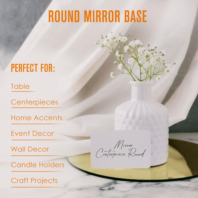 Houseables Gold Mirror Centerpieces For Tables, Round Mirrors For Centerpieces, Mirrored Trays, Round Table Plate Tray, Circle, Glass Charger, Wedding, Center Piece, Small, Base, Candle, 10 Inch, 12PK - Image 4