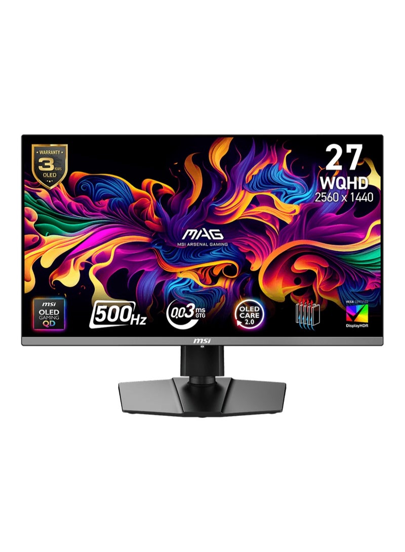 MSI MAG 272QP QD-OLED X50 27" WQHD Gaming Monitor, 2560×1440, 500Hz, 0.03ms GtG, QD-OLED Panel, DisplayHDR True Black 500, AMD FreeSync Premium Pro, HDMI 2.1, DisplayPort 1.4, USB-C 15W PD, OLED Care 2.0 | 9S6-3CD79A-032 - Image 1