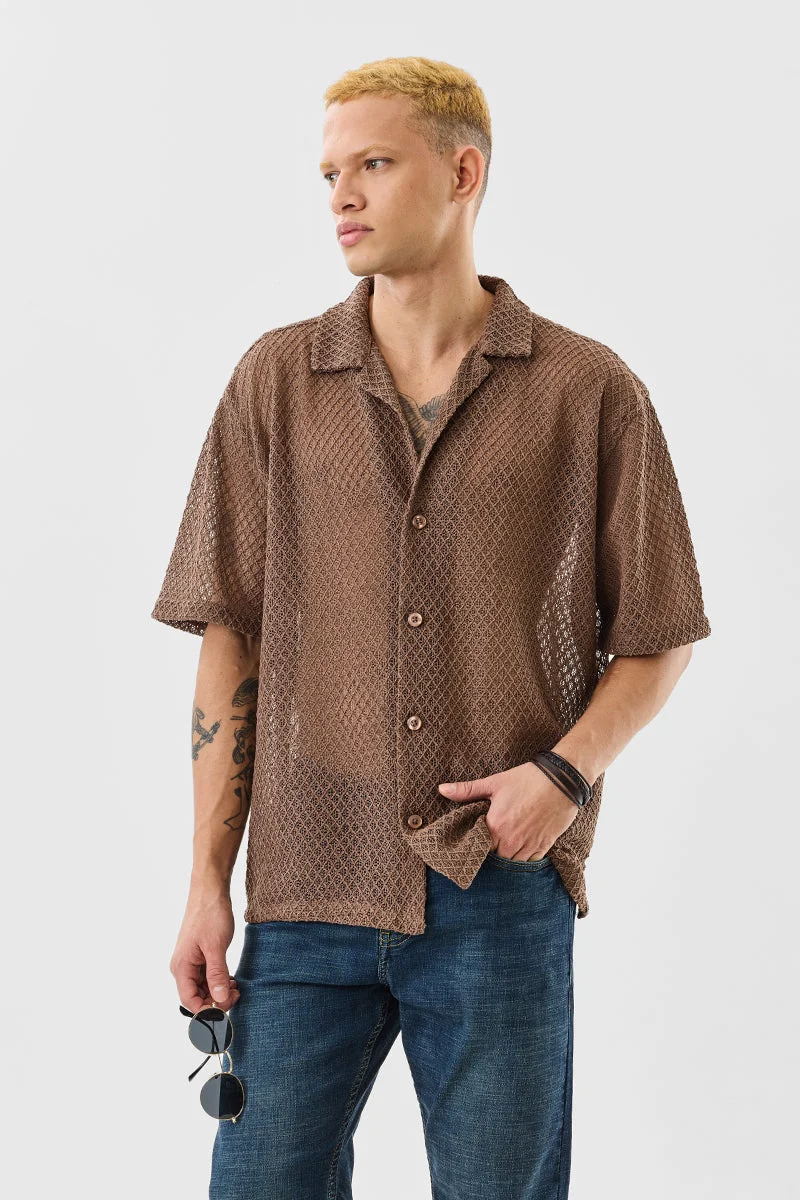 SNITCH Box Fit Crochet Cuban Collar Shirt
