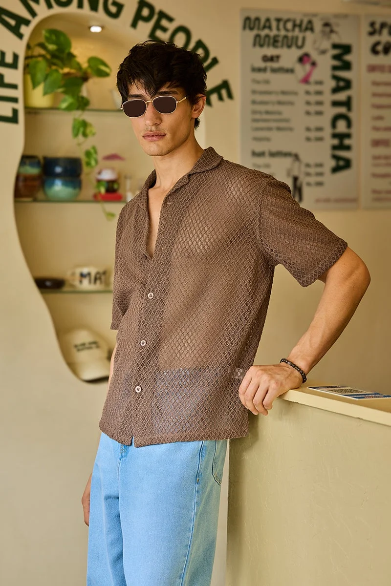 SNITCH Box Fit Crochet Cuban Collar Shirt