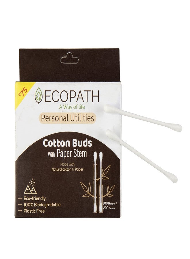 ECOPATH أعواد قطنية ورقية من إيكوباث | أعواد قطنية مزدوجة الرأس لتنظيف الأذن والمكياج | أعواد قطنية قابلة للتحلل الحيوي بنسبة 100%، صديقة للبيئة وخالية من البلاستيك | ناعمة وماصة | (pcb-4) - Image 1