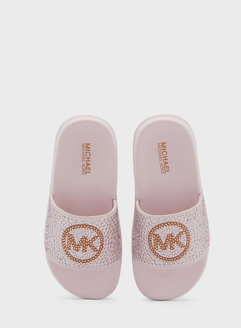 Michael Kors Youth Jett Charm Crystal Slides