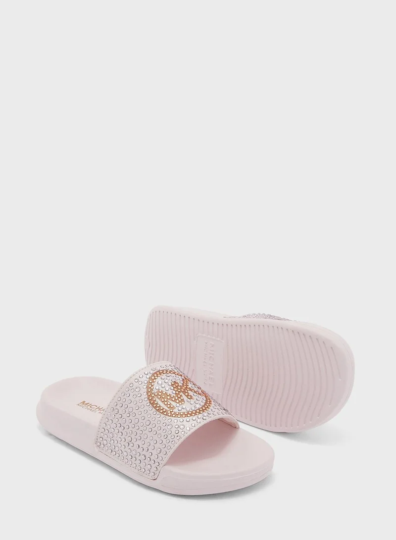 Michael Kors Youth Jett Charm Crystal Slides