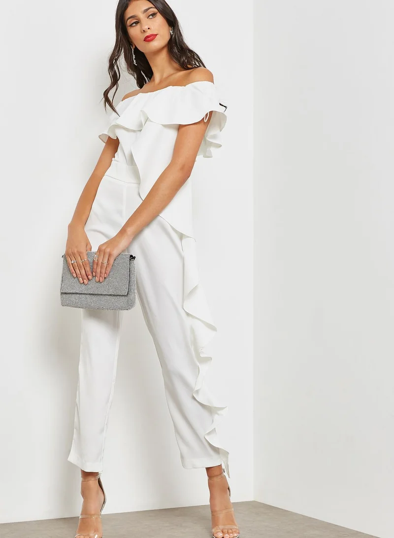 Ginger Ruffle Detail Bardot Jumpsuit