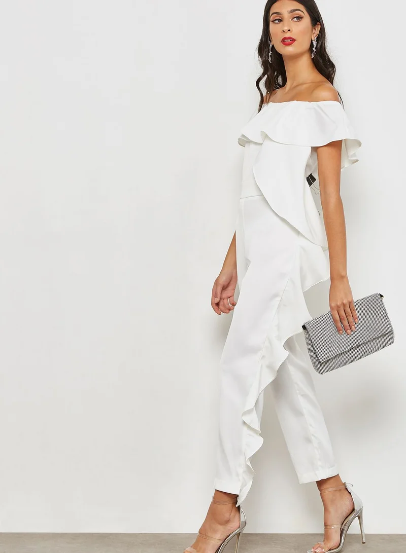 Ginger Ruffle Detail Bardot Jumpsuit