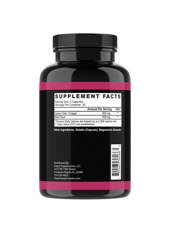 أنغري سابلامنتس - كبسولات مسحوق خل التفاح وجذر البنجر من Angry Supplements، خل التفاح النقي 1000 مجم لكل وجبة، معزز لأكسيد النيتريك وصحة الجهاز الهضمي للرجال والنساء (60 كبسولة، إمداد لمدة شهر واحد) - Image 1