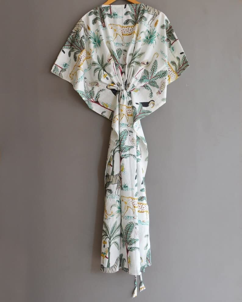 INDACORIFY Cotton Hand Block Print Kaftan Sleepwear Maxi Dress Robe, Women Dress Long Caftan,Dress Beach Cover up, Indian Handmade Floral Cotton Kaftan Multi - Image 4