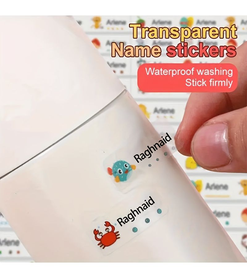 Personalized Customization Waterproof Transparent Cartoon Animal Pattern Name Stickers 198pcs Durable Tear Resistant Easy To Paste Remove No Residue For Water Bottles Daily Goods Home Office Back To School - Image 3