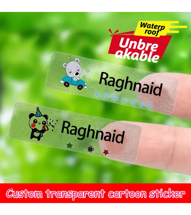 Personalized Customization Waterproof Transparent Cartoon Animal Pattern Name Stickers 198pcs Durable Tear Resistant Easy To Paste Remove No Residue For Water Bottles Daily Goods Home Office Back To School - Image 1