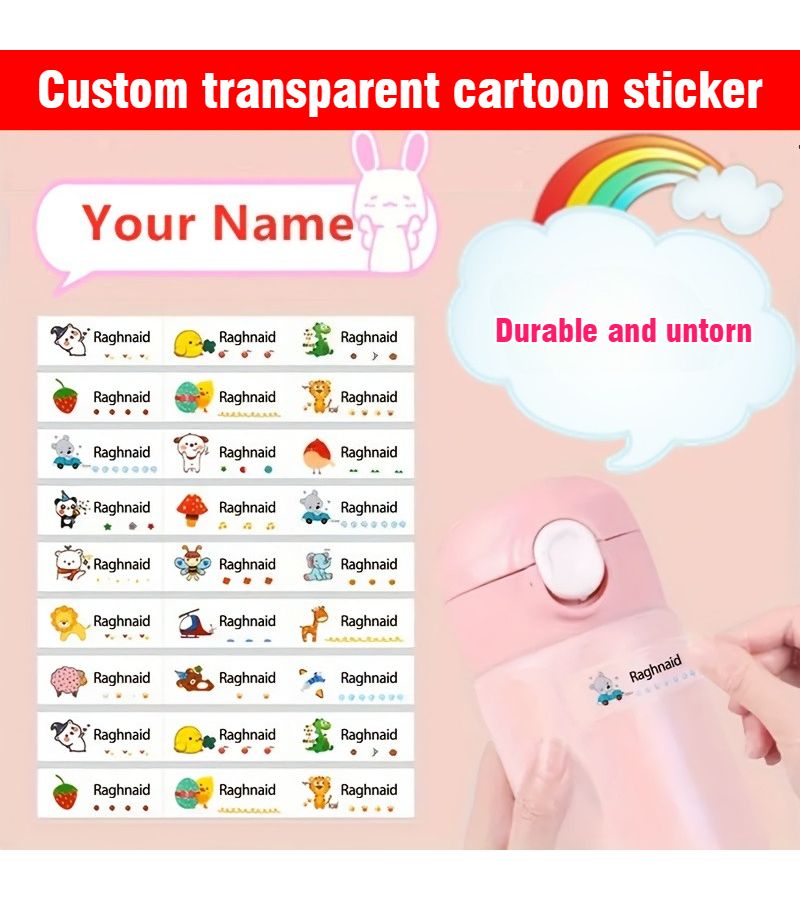Personalized Customization Waterproof Transparent Cartoon Animal Pattern Name Stickers 198pcs Durable Tear Resistant Easy To Paste Remove No Residue For Water Bottles Daily Goods Home Office Back To School - Image 5