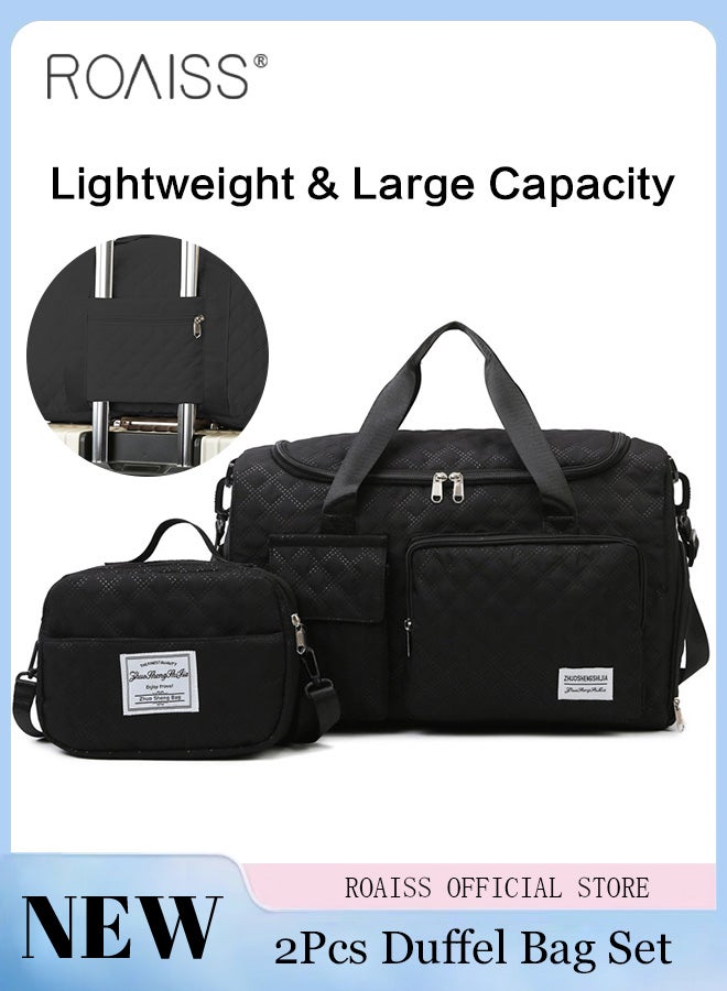 2PCS Large Capacity Duffle Bag and Pouch Bag Set, Dry and Wet Separation Overnight Bag with Zip Closure, Waterproof Travel Bag with Shoe Compartment, Carry-on Tote Bag and Small Cosmetic Bag, Ideal for Travel, Swimming, Gym and Outdoor Activities