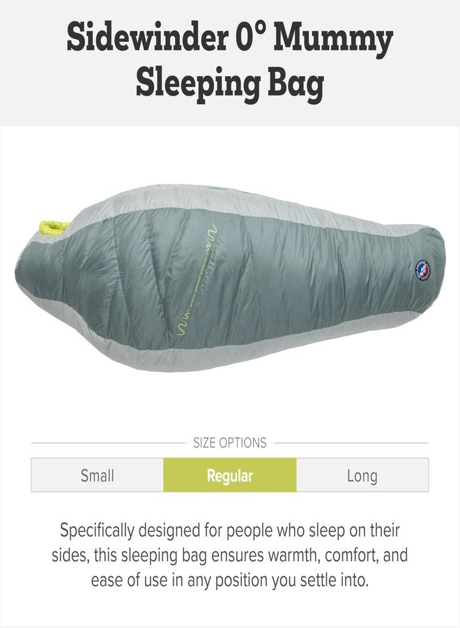 Big Agnes Sidewinder - Side-Sleeper Sleeping Bag, 650 DownTek, Lightweight, Chinois Green/Mercury/Evening Primrose, 0 Degree, Regular - Image 2