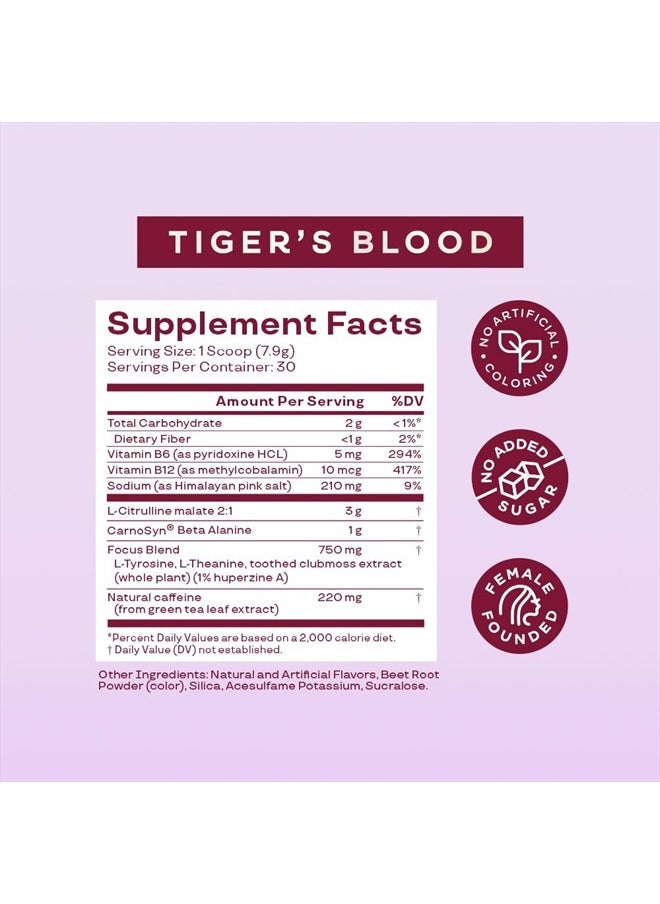 Bloom Nutrition - Pre Workout Powder for Women by Leana Deeb - Preworkout Focus Blend with Amino Acids, Beta Alanine, Ginseng, L-Tyrosine & Natural Caffeine - Sugar Free & Keto Drink Mix (Tiger's Blood) - Image 1
