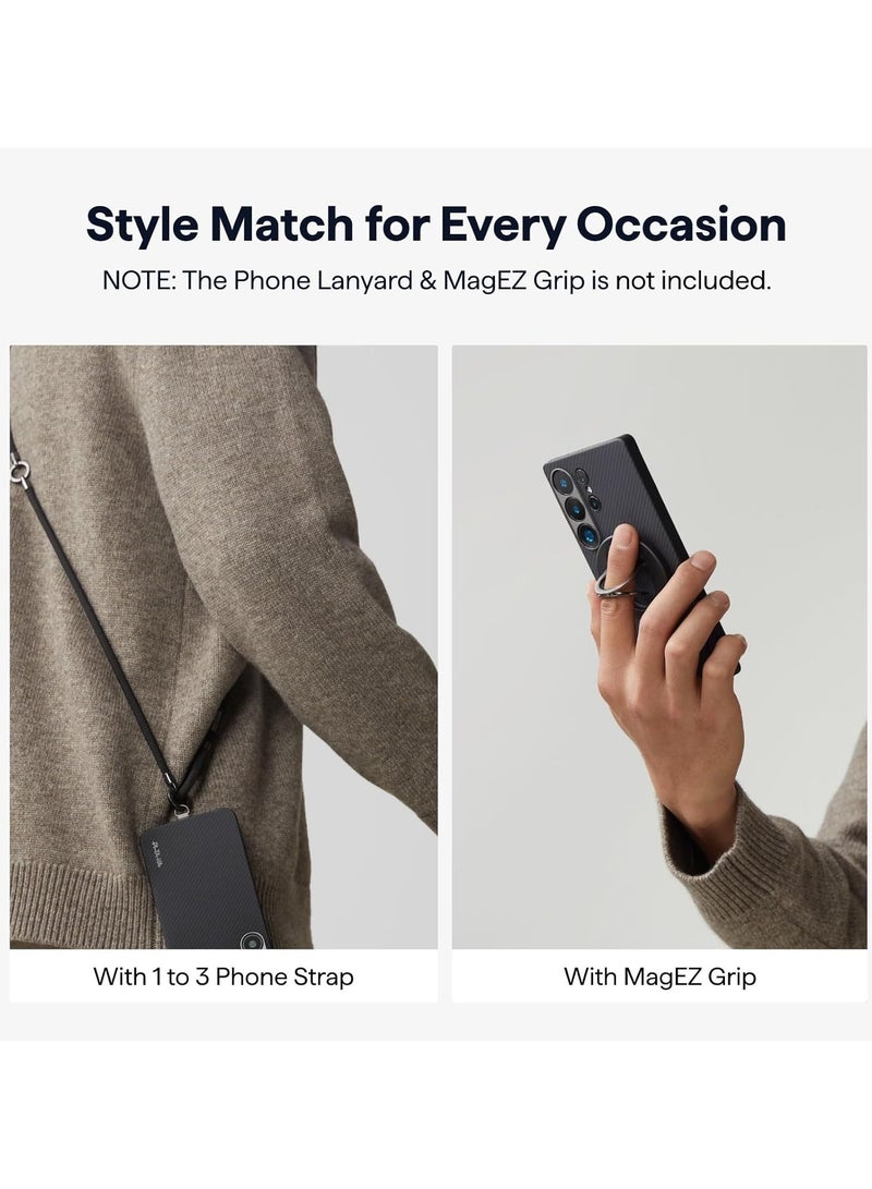 PITAKA غطاء بيتاكا لهاتف سامسونج جالاكسي S25 ألترا 6.8 بوصة، غطاء جالاكسي S25 ألترا رقيق وخفيف، مصنوع من ألياف الأراميد 600D [غطاء MagEZ 4 - أسود/رمادي (تويل)] - Image 4