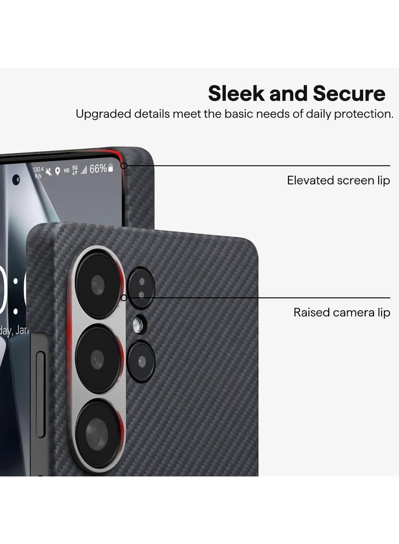 PITAKA غطاء بيتاكا لهاتف سامسونج جالاكسي S25 ألترا 6.8 بوصة، غطاء جالاكسي S25 ألترا رقيق وخفيف، مصنوع من ألياف الأراميد 600D [غطاء MagEZ 4 - أسود/رمادي (تويل)] - Image 2