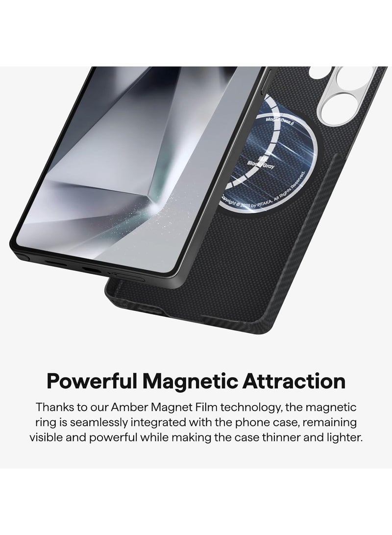 PITAKA غطاء بيتاكا لهاتف سامسونج جالاكسي S25 ألترا 6.8 بوصة، غطاء جالاكسي S25 ألترا رقيق وخفيف، مصنوع من ألياف الأراميد 600D [غطاء MagEZ 4 - أسود/رمادي (تويل)] - Image 5
