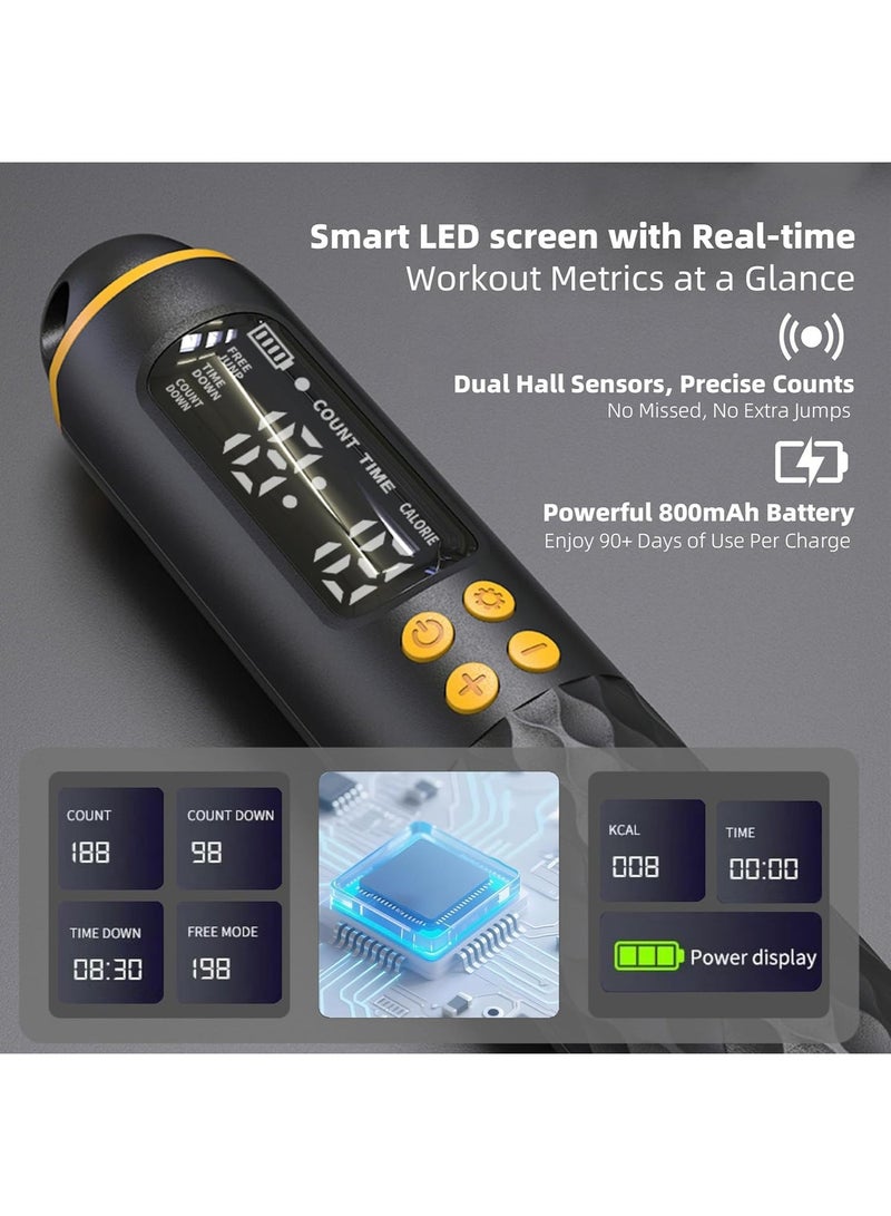 FDsport حبل قفز ذكي مع عداد – 2 في 1 بسلك وبدون سلك، شاشة LED عالية الدقة، قابل لإعادة الشحن Type-C، طول قابل للتعديل، مقابض موزونة، تمارين لياقة وكارديو منزلي - Image 4