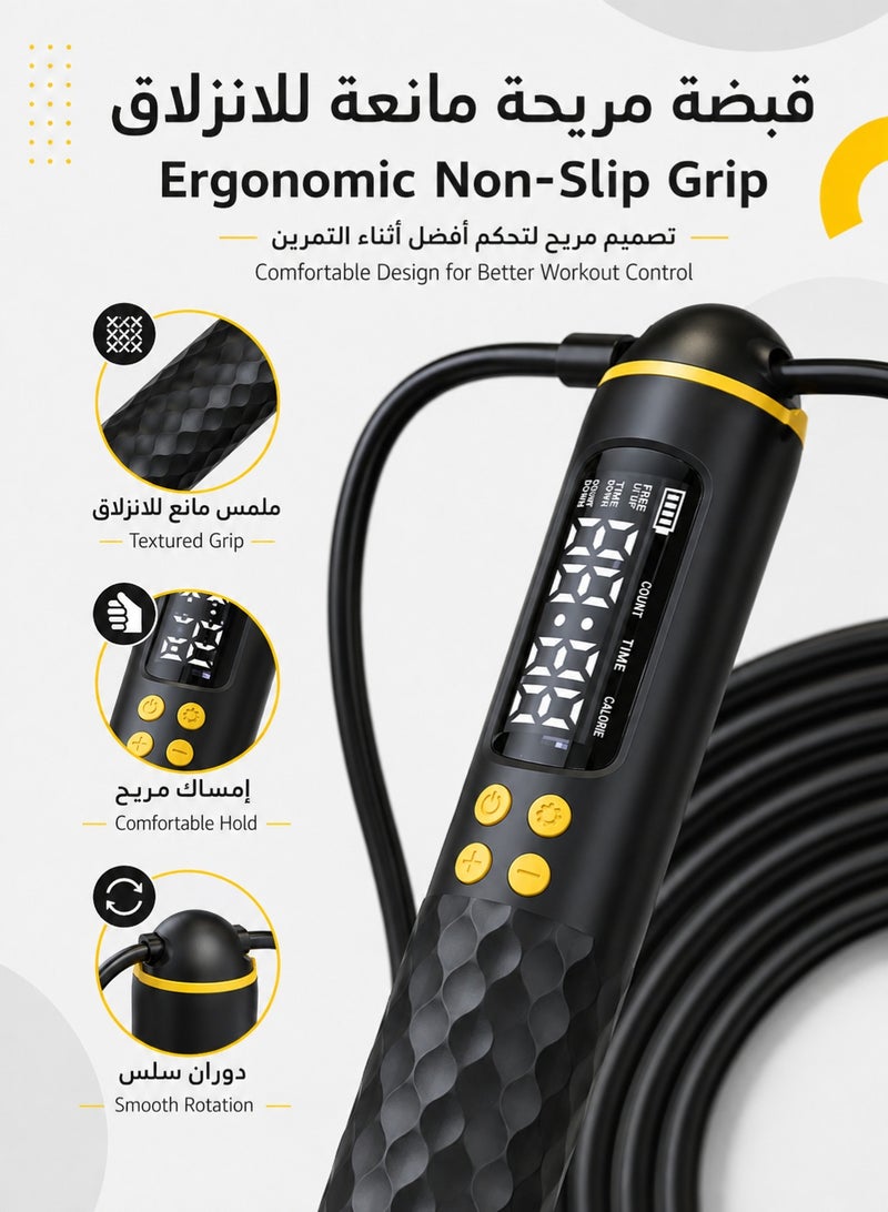 fdsport Smart Jump Rope with Counter, 2-in-1 Corded & Cordless Digital Skipping Rope, LED Display, Type-C Rechargeable, 3m Adjustable Rope, Weighted Handles for Cardio, Fitness & Home Gym - Image 5