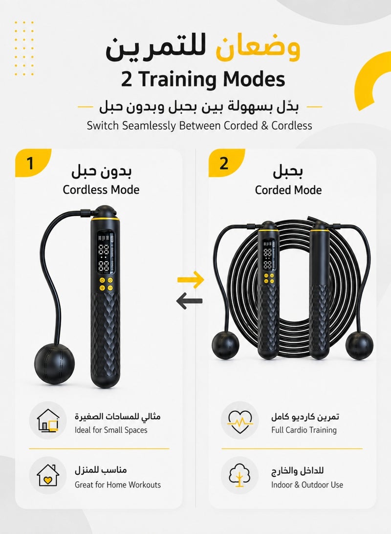 fdsport Smart Jump Rope with Counter, 2-in-1 Corded & Cordless Digital Skipping Rope, LED Display, Type-C Rechargeable, 3m Adjustable Rope, Weighted Handles for Cardio, Fitness & Home Gym - Image 2