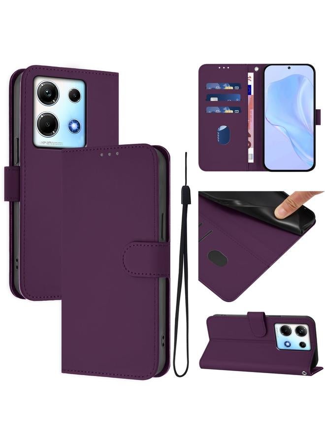 زبون جراب لهاتف Infinix Note 30 4G / 5G مصنوع من الجلد بلون سادة مع حبل - Image 1