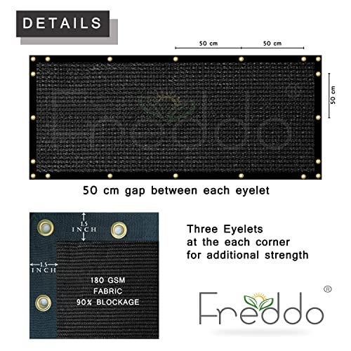 FREDDO Privacy Screen Fence Shade Net for Balcony, Garden, Terrace & Outdoor Fence – Heavy Duty with Polyester Band, Brass Eyelets & Tie Cords (Black, 5.8 x 50 Ft) - Image 3
