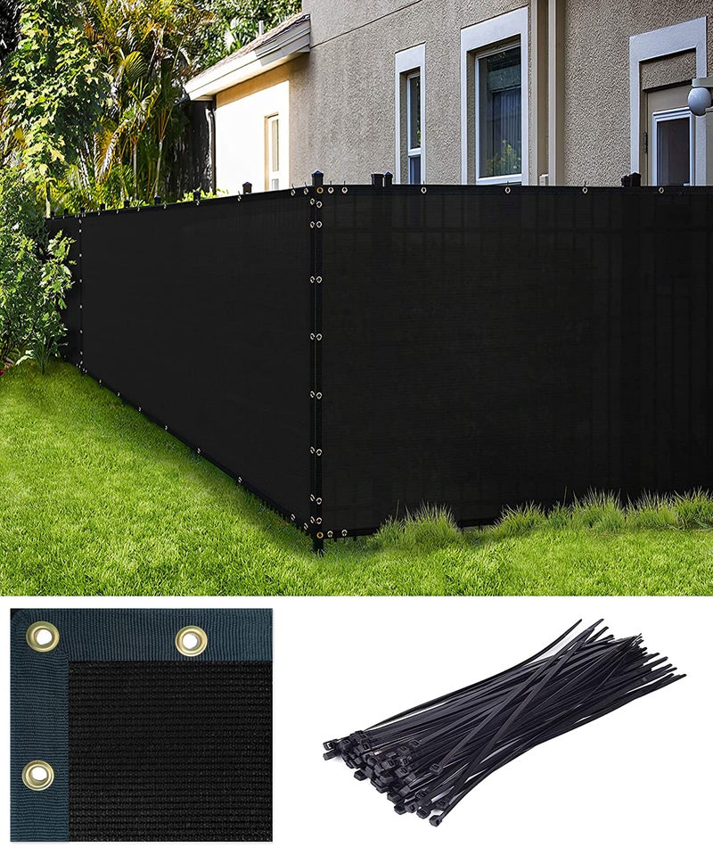 FREDDO Privacy Screen Fence Shade Net for Balcony, Garden, Terrace & Outdoor Fence – Heavy Duty with Polyester Band, Brass Eyelets & Tie Cords (Black, 5.8 x 50 Ft) - Image 1