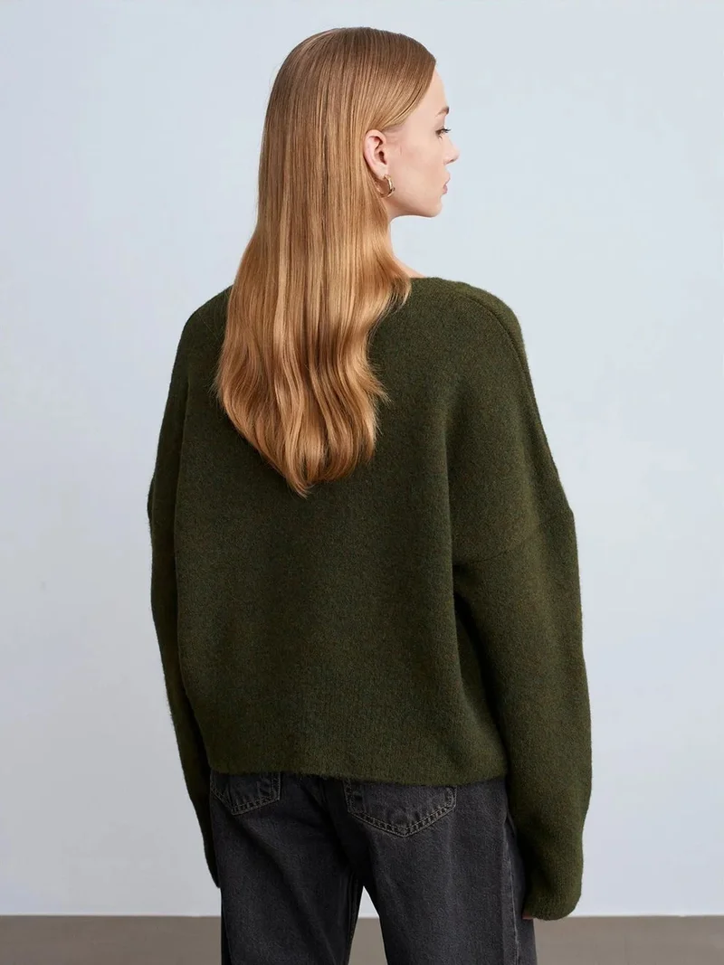 ديلفين Dilvin Women's V-neck Ribbed Knit Sweater