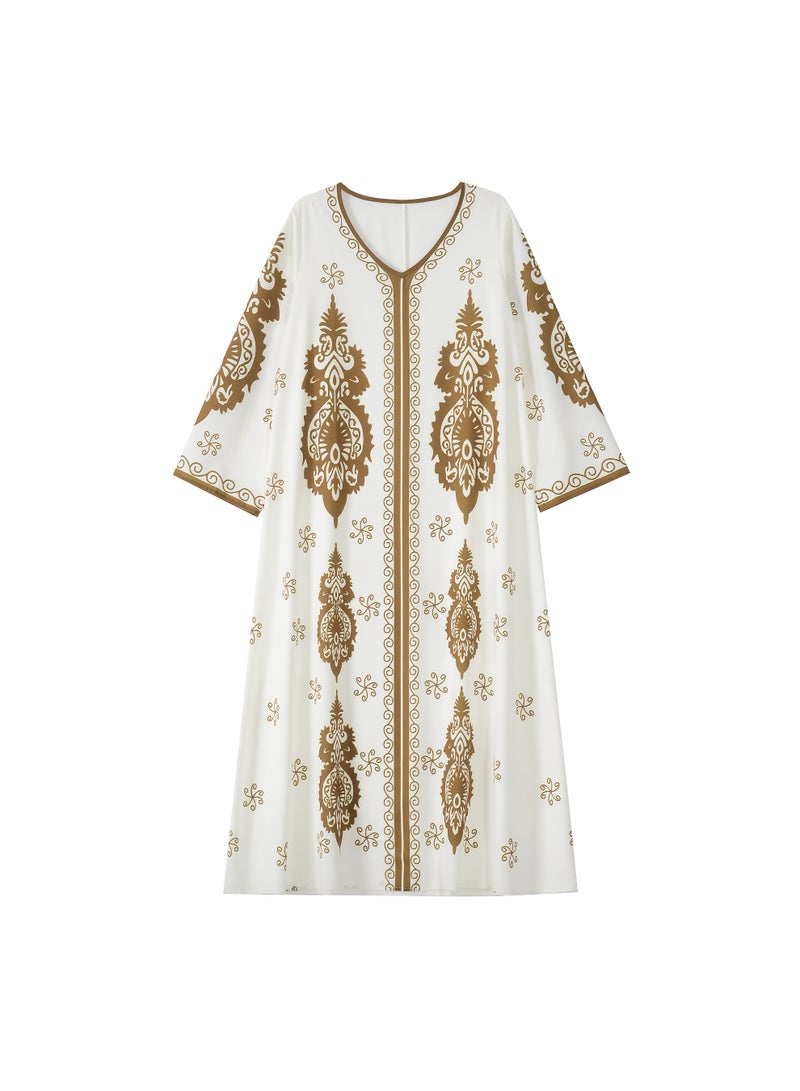 Women's White Dress with Ceramic Golden Accents - Image 1