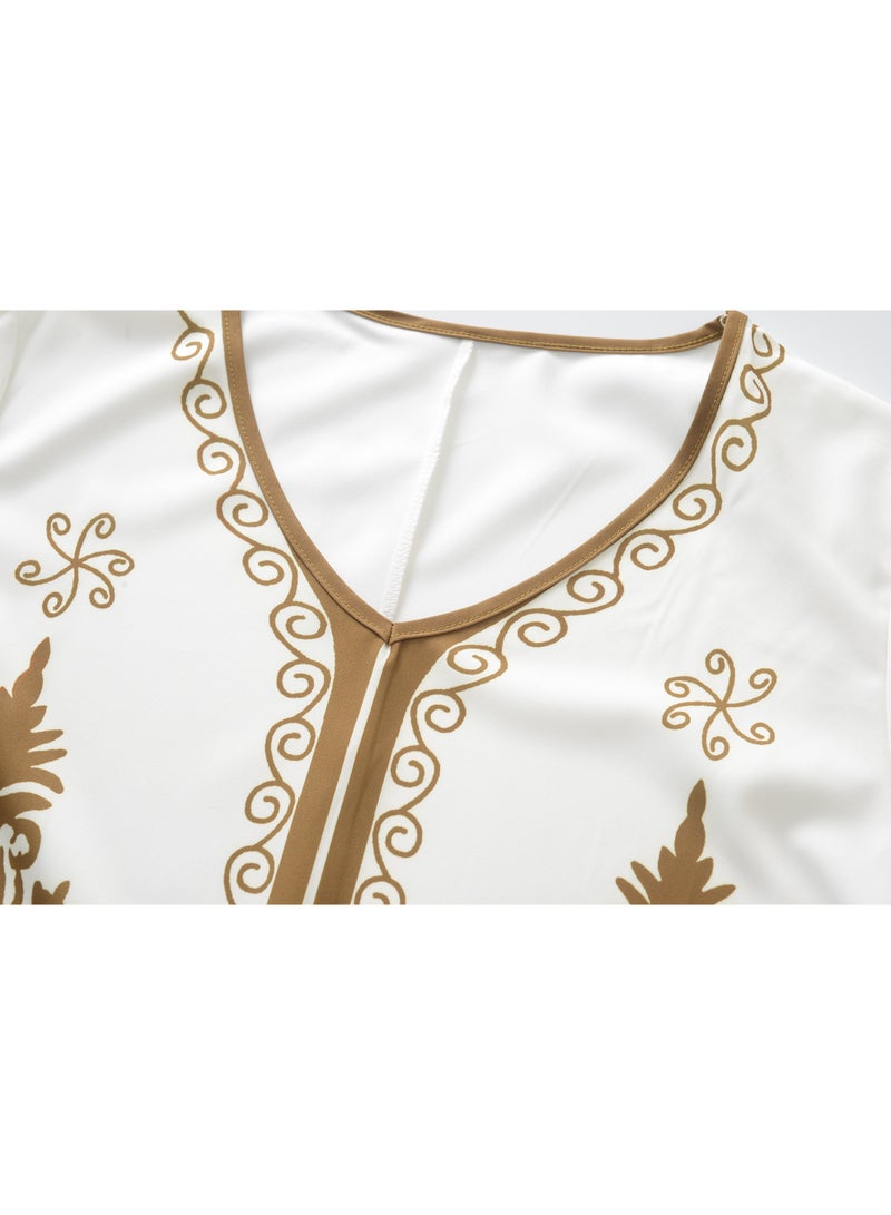 Women's White Dress with Ceramic Golden Accents - Image 2