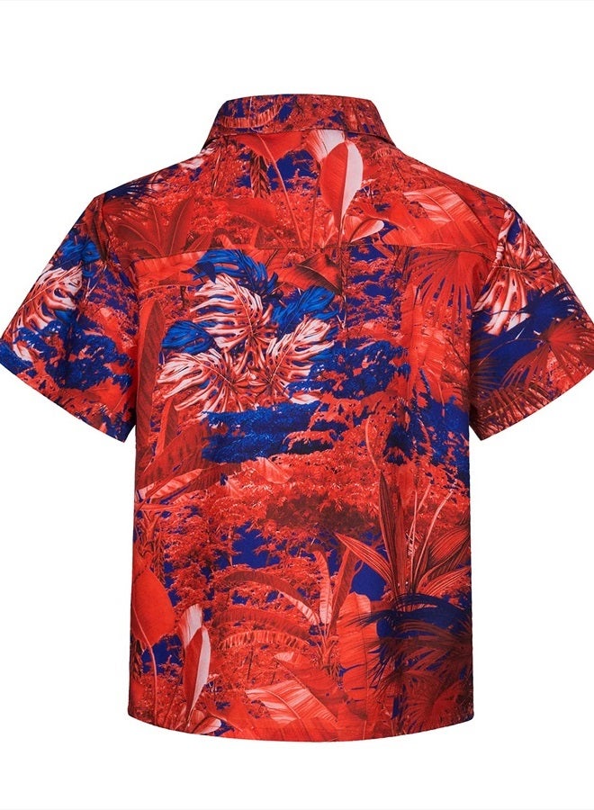 MOHEZ Little & Big Boys Hawaiian Shirts Short Sleeve Summer Beach Tropical Casual Aloha Luau Shirts Top for Kids Red 9-10 Years Old - Image 3