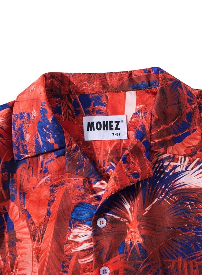 MOHEZ Little & Big Boys Hawaiian Shirts Short Sleeve Summer Beach Tropical Casual Aloha Luau Shirts Top for Kids Red 9-10 Years Old - Image 4