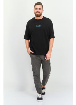 Blank Essentials Men Crew Neck Short Sleeve Brand Logo T Shirt, Black  - Image 2