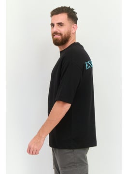 Blank Essentials Men Crew Neck Short Sleeve Brand Logo T Shirt, Black  - Image 3